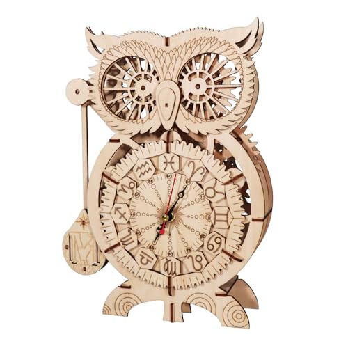 Music Park 3D Wooden Puzzles for Adults, Owl Clock | Functional silent quartz owl clock model kit. Craft kits for adults. Handmade home decor gift for men women. - color: Owl