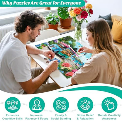 300 Pieces Puzzles for Adults,Large Pieces Beach Puzzle for Kids Teens Seniors,Funny Coastal Lighthouse Food Truck Jigsaw Puzzle for Kids Ages 8-10 10-12,Summer Seaside Puzzles Family Game Nights - style: Beach