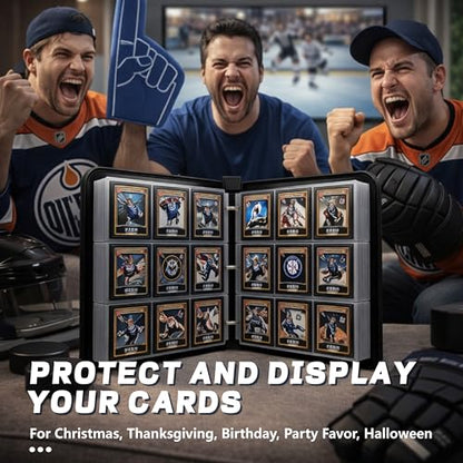 Hockey Card Binder with Sleeves, 9-Pocket Portable Card Protectors Album Holder Book with Zipper, Fits 900 Cards with 50 Removable Sleeves, Hockey Cards Display Storage Carrying Case - color: Hockey-01