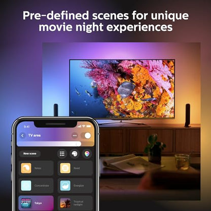 Philips Hue Smart Play Starter Kit - Two Black Hue Play Light Bars+Hue Bridge+Power Supply - For TV, Gaming and Room Decor, Control With App, Works With Voice Assistants
