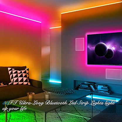 DAYBETTER LED Strip Lights 100ft RGB Lights Strip for Bedroom, Desk, Indoor Room Living Room Brithday Gifts Home Decor with Remote, 24V Power Supply - size: 100FT