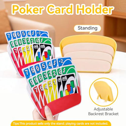 4pcs-Card Holder For Playing Cards, Large And Portable Playing Card Holder, Can Hold 40 Playing Cards In 3 Layers,Suitable For Family Gatherings, Elderly People, Etc.(2pcs Yellow And 2pcs Red)