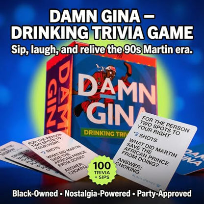 Damn Gina Drinking Game 90s Martin TV Show Trivia Cards Fun Martin Lawrence Party Game with Catchphrases Challenges and Sips Perfect for Game Nights, Family Reunions, Girls Trips and Bachelor Events - color: Drinking