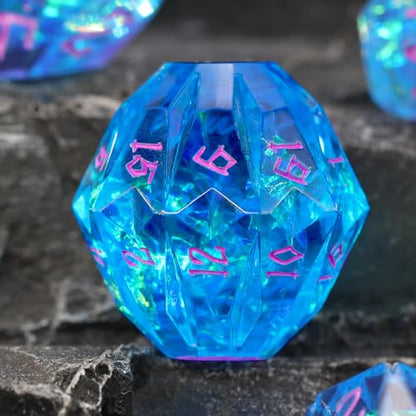 FONVGOGO Polyhedral Dice Set, DND Dice Set Resin Dungeons and Dragons Gifts Ideas Role Playing RPG Dice Cool Dice 7 Piece D20 D12 D10 D8 D6 D4（Blue and Purple） - color: S Blue and Purple