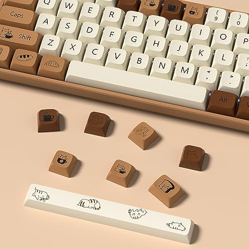 dagaladoo Cute PBT keycaps,Coffee Cat, XDA Profile Keyboard Keycaps | Beige/Brown key caps,Dye Sublimation,140-keys Custom keycaps for 60% 65% 75% 100% Cherry-MX switch Mechanical Keyboard - color: Coffee cat (XDA)