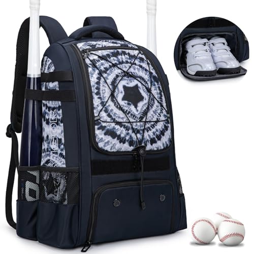 KAVIGOR Baseball Bag for Youth | Softball Backpack 50L Large Capacity with Shoe Compartment and 4 Bat Holders | Nova Flare Series - color: Black