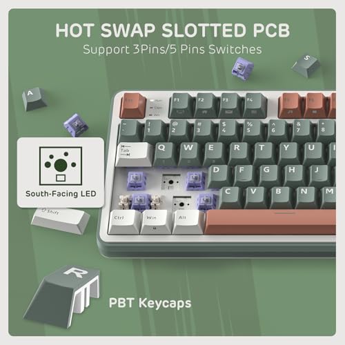 RK ROYAL KLUDGE S98 Wireless Mechanical Keyboard w/Smart Display & Knob | 96% RGB Wireless Gaming Keyboard BT/2.4G/USB-C, Hot Swappable Custom Keyboards, Creamy Sound Silent Computer Keyboard - color: Clay Green, size: Linear Silent Switch