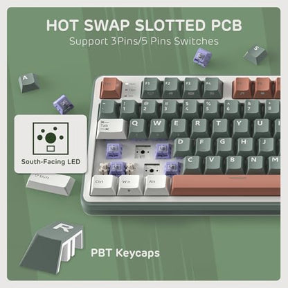 RK ROYAL KLUDGE S98 Wireless Mechanical Keyboard w/Smart Display & Knob | 96% RGB Wireless Gaming Keyboard BT/2.4G/USB-C, Hot Swappable Custom Keyboards, Creamy Sound Silent Computer Keyboard - color: Clay Green, size: Linear Silent Switch