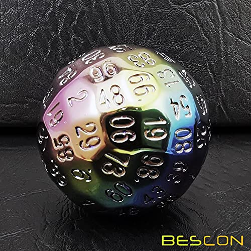 Bescon Metal Plating 100 Sided Dice, Game Dice D100, Polyhedral Solid 100 Sides Dice 45MM in Diameter (1.8inch) - color: Plating D100
