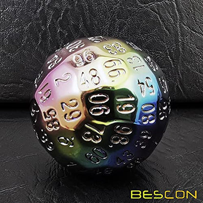 Bescon Metal Plating 100 Sided Dice, Game Dice D100, Polyhedral Solid 100 Sides Dice 45MM in Diameter (1.8inch) - color: Plating D100