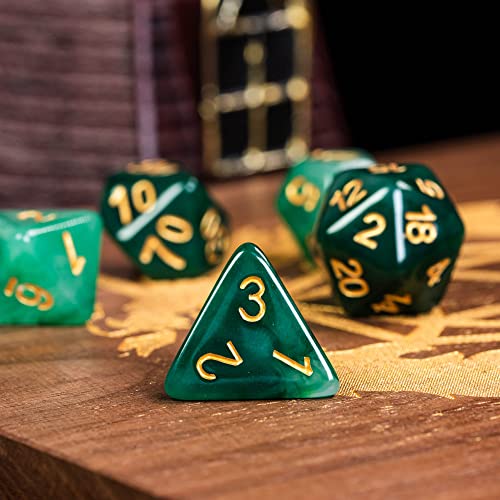 11PCS Resin DND Dice Set Green Jade D&D Dice for RPG Tabletop Games | Leather Storage Bag, Imitation Jade, DM Gift, for Dungeons and Dragons Role Playing Games - color: 11pcs Green Jade