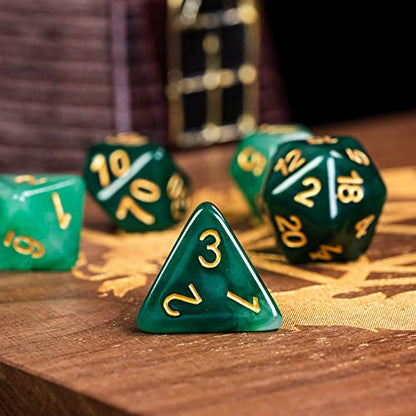 11PCS Resin DND Dice Set Green Jade D&D Dice for RPG Tabletop Games | Leather Storage Bag, Imitation Jade, DM Gift, for Dungeons and Dragons Role Playing Games - color: 11pcs Green Jade