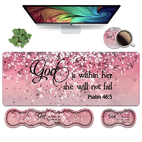 Ergonomic Keyboard Wrist Rest & Mouse Pad Wrist Rest Set,Large XXL Gaming Desk Mat 31.5"x 11.8",Memory Foam, Easy Typing Pain Relief,Multifunctional Desk Mat for Office & Home,Bible Verses Psalm 46:5 - color: Bible Verses Psalm 46:5