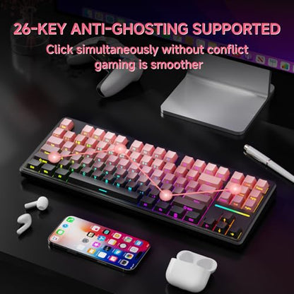 EWEADN V80 Wired TKL RGB Gaming Keyboard, 80% Compact Layout with PBT Keycaps, Whisper Quiet Membrane Switch, 26-Key Anti-Ghosting, Ergonomic Computer Keyboard for Laptop PC Gamer - BlackBerry Pink - color: BlackBerry Pink