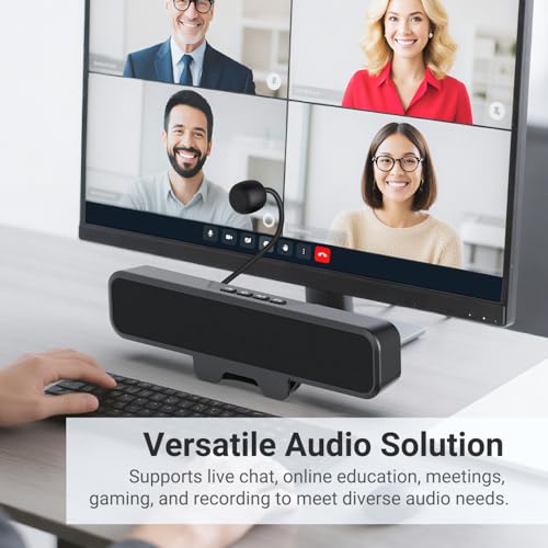 INGA Computer Speakers with Detachable Mic, Plug and Play Desktop Speakers, One-Touch Mute Microphone, Stereo & Bass, Easily Clamps to Monitor, Compatible with PC, MAC, Laptop - size: Speaker with Mic