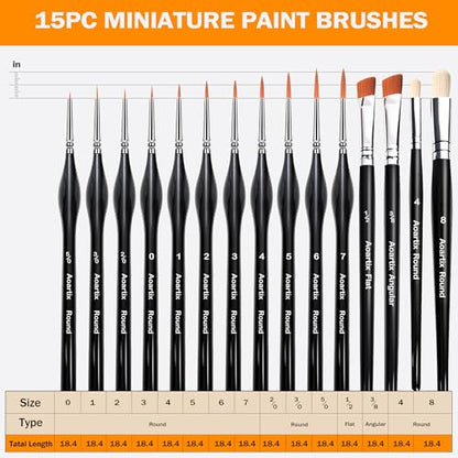 15 Pcs Miniature Brush Dry Brushes, Detail Paint Brushes for Acrylic Oil Watercolor Supplies, Miniature Models & Craft Painting with Triangular Handles - color: Black