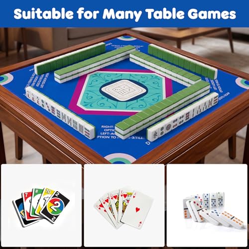 Elstey Mahjong Mat, Non-Slip Neoprene Mahjong Table Cover with Game Rules & Carrying Bag, Noise Reduction Square Board Game Mat for Poker, Dominoes, Tile Games, 32.2x32.2 Inch, (Minimalist Style) - color: Blue