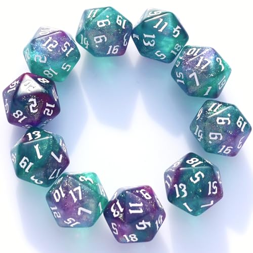 10PCs D20 Polyhedral Dice Set 22mm for DND RPG MTG Dungeons and Dragons Dice (Purple+Green) - color: Purple+green