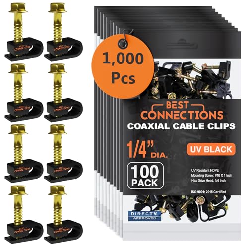 Coaxial Cable Clips with Pre-Inserted Screw (1,000 Pack) – Black Single Cable Mounting Clamps for Coax Cable (RG6, RG59) and Ethernet Cable – Cord Fastener/Strain Relief Clip - style: 1,000 PACK