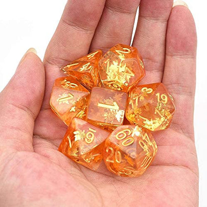 Cusdie 7-Piece Dice Set - Resin DND Dice with Yellow Leaf-Shaped Gold Foil Design, Perfect for Board Game Enthusiasts, Gifts, and Collectors(Fall Dice) - color: Fall Dice