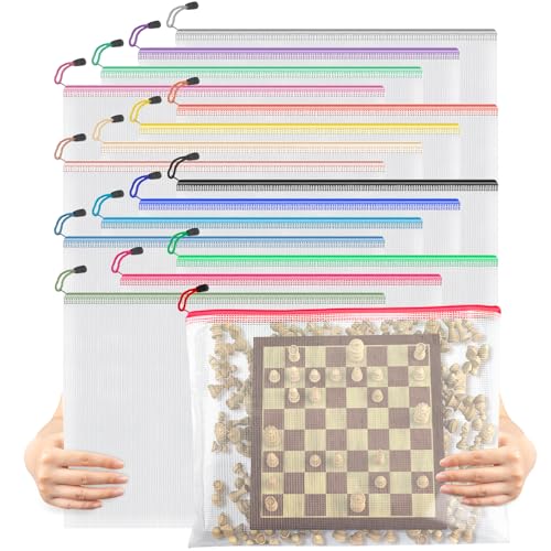 Umriox 16 Pack Large Zipper Bags 16.9x12.4 in, A3 16 Colors Mesh Zipper Document Pouch for Organizing, Storage Bags for Board Game, Puzzles, Sewing Project, Travel Supplies - color: Multicolored