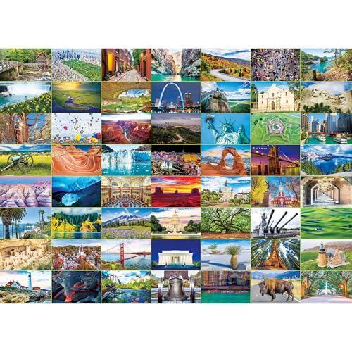 BenBen Puzzles for Adults 1000 Pieces, 56 USA Landmarks, Traver Landscape | Patriotic Puzzle Including National Parks, Challenging Jigsaw Puzzles for Family Night, with Letters or Patterns on Back - color: Multicolor