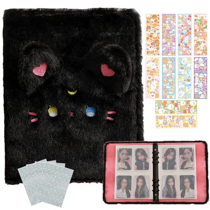 Kpop Photocard Binder with 6 Stickers Sheet & 50 Shinning Protective Sleeves Kpop Photocard Holder Book with Kpop Photocard, A5 Binder Photocard Album 30 Inner Pages with 240 Pockets (Blackplush) - color: Blackplush