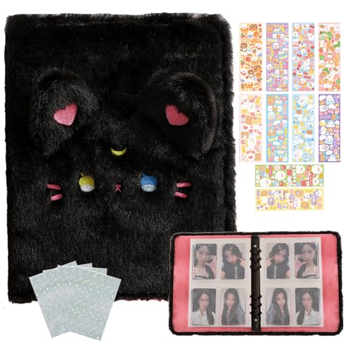 Kpop Photocard Binder with 6 Stickers Sheet & 50 Shinning Protective Sleeves Kpop Photocard Holder Book with Kpop Photocard, A5 Binder Photocard Album 30 Inner Pages with 240 Pockets (Blackplush) - color: Blackplush