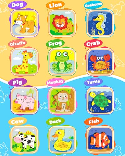 Benresive Wooden Toddler Puzzles, Montessori Toddler Toys for 1 2 Year Old | 12 Pcs Puzzles, 1 2 3 Year Old Girl Boy Great Gifts, Learning Educational Preschool Bolck Toys for 1 2 3 Year Old - style: 12 PCS