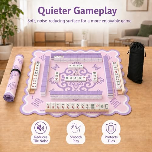 Neoprene Mahjong Mat for Table, 32 x 32 Inch Square Mahjong Table Mat with Carrying Bag, Non Slip Rubber Backing, Noise Reducing Game Mat for American Mahjong, Dominoes, Cards, Board Games (Pink) - color: Pink