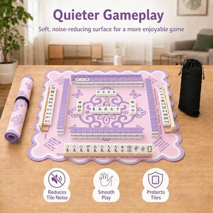Neoprene Mahjong Mat for Table, 32 x 32 Inch Square Mahjong Table Mat with Carrying Bag, Non Slip Rubber Backing, Noise Reducing Game Mat for American Mahjong, Dominoes, Cards, Board Games (Pink) - color: Pink