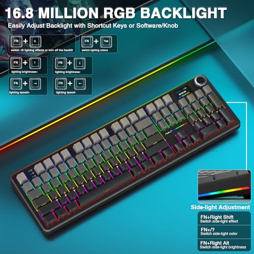 AULA F108 PRO - Wireless Mechanical Keyboard with Screen & Knob,Full Size Keyboard with 8000mAh Battery,Pre-lubed Switches,Side Printed PBT Keycaps,RGB Backlit Hot Swappable Custom Gaming Keyboards - color: Gradient Black