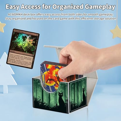 for MTG Commander Deck Box,Card Deck Box for Trading Yugioh MTG,Fits 100 Double Sleeved Cards,PU Leather Strong Magnet Case for Magic Commander TCG CCG,Black Green Cat - color: Black Green Cat