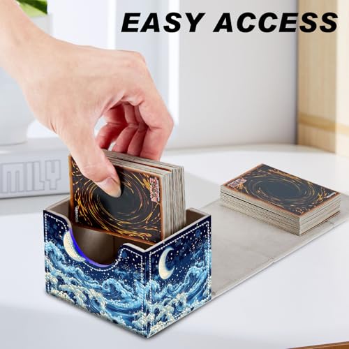 Card Game Storage Box TCG Deck Box MTG Card Box Organizer Trading Card Case Commander Deck Box TCG Card Storage Box Magnetic Closure Creative Pattern Up to 200 Cards, Blue Sky,Sea,Moon - color: Blue Sky,Sea,Moon