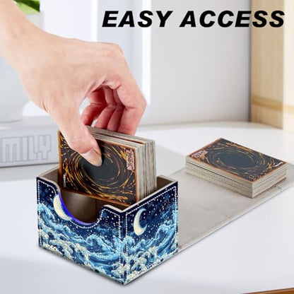 Card Game Storage Box TCG Deck Box MTG Card Box Organizer Trading Card Case Commander Deck Box TCG Card Storage Box Magnetic Closure Creative Pattern Up to 200 Cards, Blue Sky,Sea,Moon - color: Blue Sky,Sea,Moon