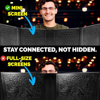 CASEMATIX Miniature DM Screen - 6-Panel Faux Leather Mini Game Master Screen for TTRPGs, Compact DND DM Screen for Better Player Connection & Immersive Tabletop RPG Sessions, Inserts Not Included - color: Black
