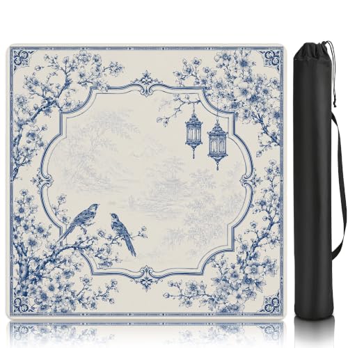 Blue White Floral Bird Mahjong Mat for Table 31.5''x31.5'', Non-Slip Noise Reduction Mah Jongg Mats with Carrying Bag for American Mahjong, Poker, Board Games, Card Games & Dominoes - color: Blue White Floral Bird