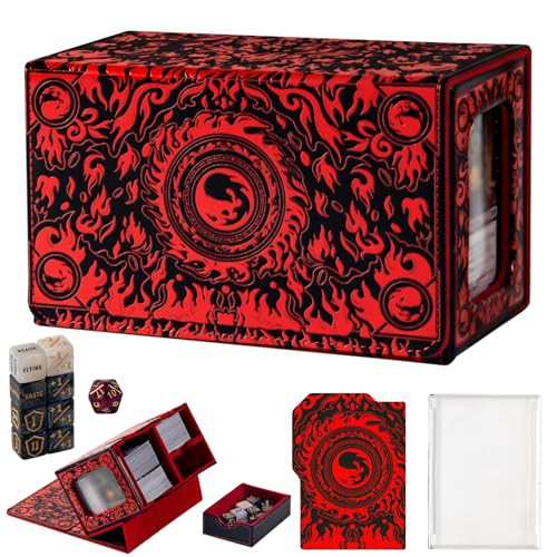 MTG Commander Deck Box with Dice Tray Card Deck Box Fits 160 Double Sleeved /200 Single Sleeved trading Cards, TCG deck box with 6 DICE 1Acrylic Dividers 1 Card Holder (Fire) - color: Fire