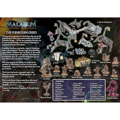 Maladum The Forbidden Creed Expansion - Fantasy Dungeon Crawler Game Immersive Terrain Solo, Co-op and Adversarial Play