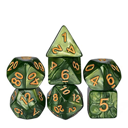 7-Die DND Dice Set Polyhedral Dice Set with a Leather Dice Bag, D&D Dice Set for RPG Table Games (Green) - color: Green