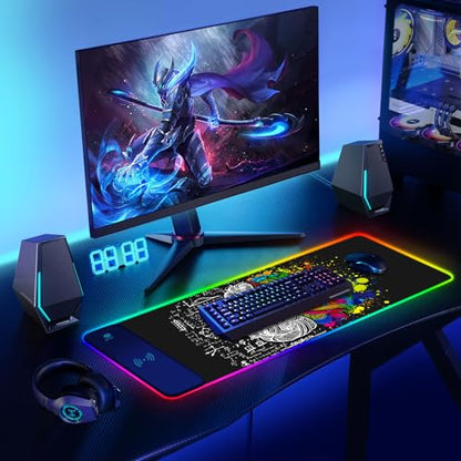 ToLuLu RGB Gaming Wireless Charging Mouse Pad, 7.5/10/15W 10 Light Modes LED Mouse Pad Computer Keyboard Mat Mousepad, 800x300x4MM Extended Large Desk Mat for Gaming, MacBook, Laptop, PC, Human Brain - color: Human Brain