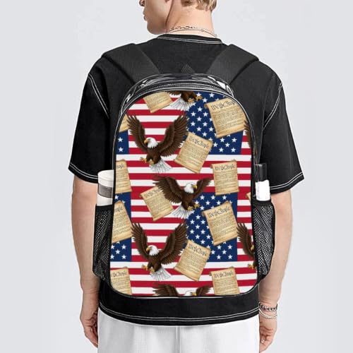 Teddy Bear Printed Clear PVC Backpack Stadium Security Approved | Heavy Duty, American Flag Patriotic USA Bald Eagle And Book Art, See Through Daypack - color: Pattern (835)