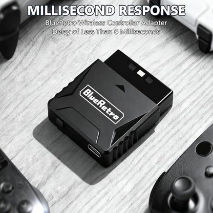 Wireless Controller Adapter for PS2/PS1 PS One, Mini Adapter Compatible with PS5/PS4/PS3, Series X/S, Switch Pro Bluetooth Controllers,Firmware Upgrade, Dual-Mode BT, Keymap Configuration Supported
