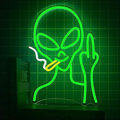 Green Alien Neon Signs, Dimmable LED Neon Signs for Wall Decor Bedroom Man Cave Game Room Home Bar Party Decor, LED Alien Neon Light for Kids Birthday Gift (Green Alien) - style: Green Eyed Alien