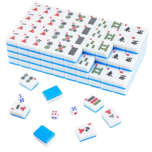 American Mahjong Tile Set, 166 Pcs 1.2" Mahjong Tiles with 3 Dices 1 Instruction, Mahjong Game Set for Adult Family & Friends Gatherings, Mahjong Lovers, Beginners (Blue) - color: Blue