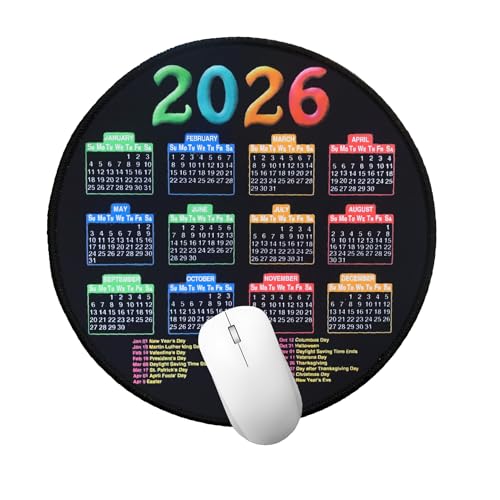 2026 Calendar Round Mouse Pad, Colorful Yearly Calendar Desk Mat with US Holidays, Non-Slip Rubber Base Mousepad for Office Home Student Desk Decor, 7.7 Inch (Round) - color: 2026-Round