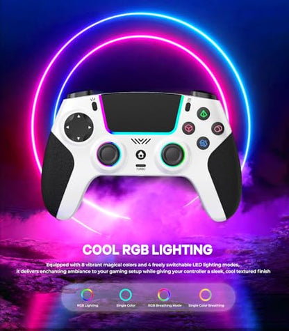 SFGSUP Wireless Controller for PS5/PC/MAC/iOS/Android/Steam Deck, with Hall Effect Joystick&Trigger/8 RGB Lighting/Turbo/Dual Vibration/Programmable/Headset Jack/Anti-Slip Handle Grip/1500 mAh Battery