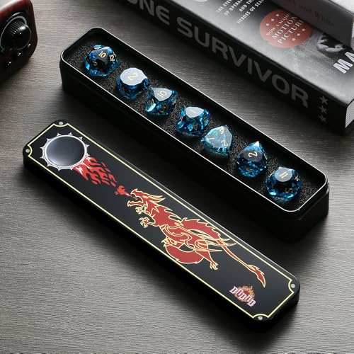 DNDND 7-Piece Glass Dice Set - Multifaceted Blue RPG Dice Set for DND, Tabletop Gaming, Collectors | Premium Gift Box & Durable Design (Blue) - color: Blue