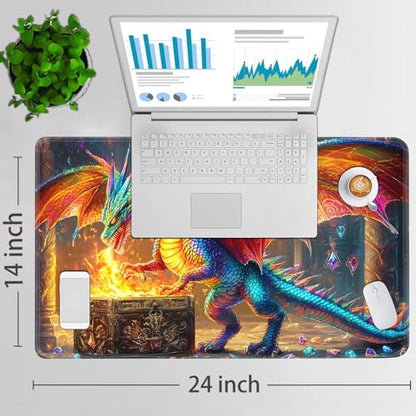 for MTG Game Playmat - 24 x 14 inches with Dices and Storage Bags, Non-Slip Base for TCG and Board Game Card Mats, Trading Card Games Mat, Rainbow Dragon Pattern Collectible Card Playmats - color: Jv-playmat-p7-1-h217