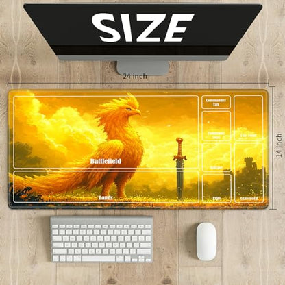 MTG Playmat with Zones, TCG Card Game Play Mat with Stitched Edges, Non-Slip Rubber Base Gaming Desk Mat, Smooth Surface 24 x 14 Inch, Golden Chocobo - color: Golden Chocobo, size: Zone 1